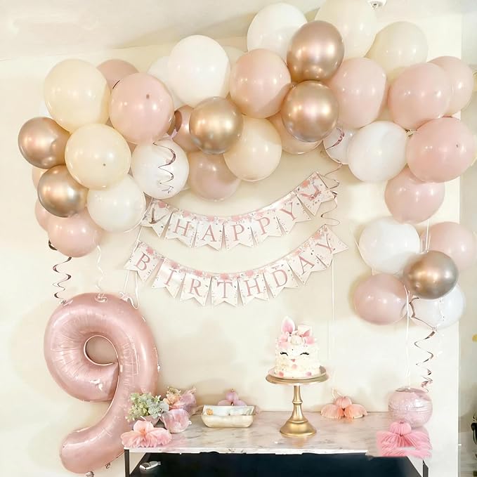 Light Pink 9 Balloon Number, Dusty Baby Pink Gold Sand White Latex Balloons 40 - Image 5