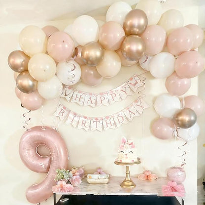 Light Pink 9 Balloon Number, Dusty Baby Pink Gold Sand White Latex Balloons 40 - Image 5