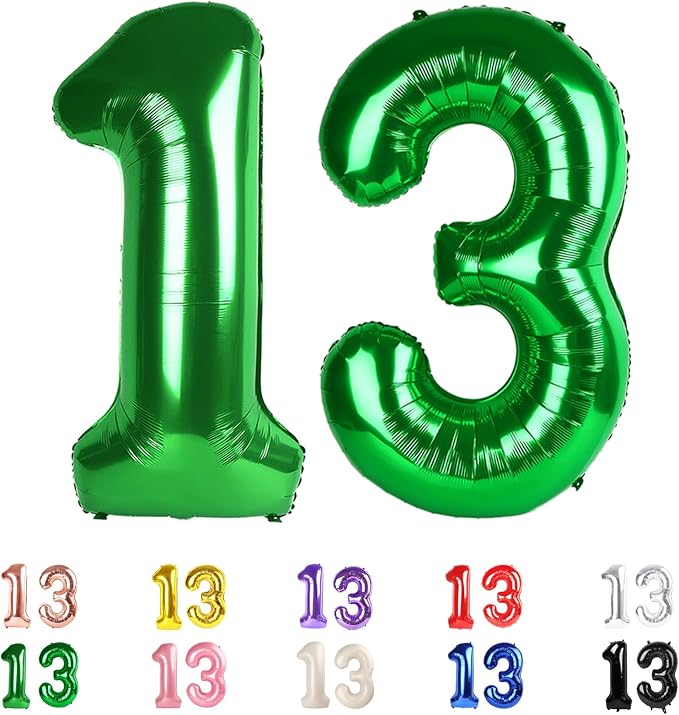 Number 13 Balloon 40Inch for 13 Year Old Birthday Decorations, Dark Green | by Mluchee