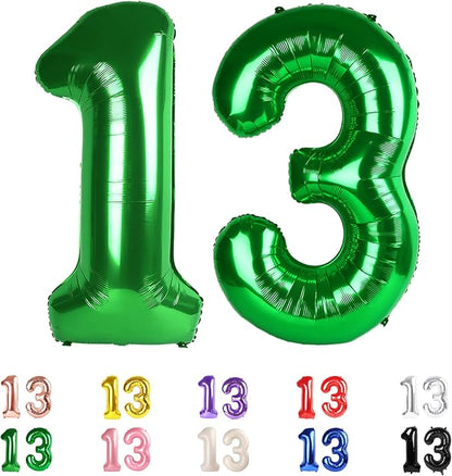 Number 13 Balloon 40Inch for 13 Year Old Birthday Decorations, Dark Green | by Mluchee