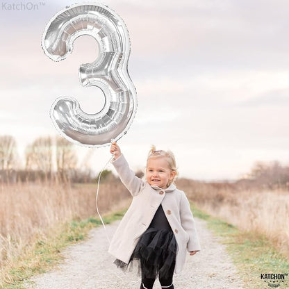KatchOn Silver Number 3 Balloon 40 Inch, Birthday Decorations - Image 8