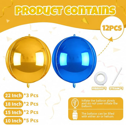 Biapian Blue and Gold Round Balloons Foil, Metallic Gold Blue Large Balloons - Image 2