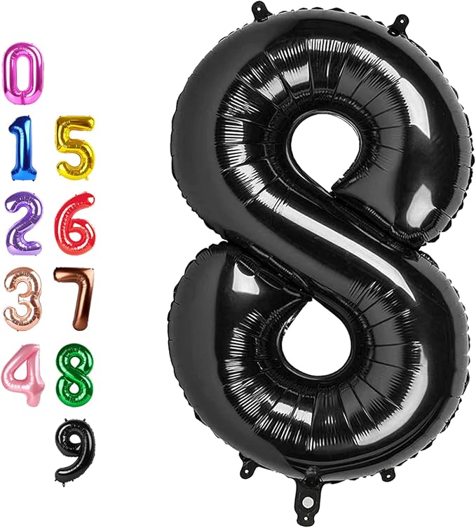 8 Balloon 40 inch Black Number Balloons by Enyeopd