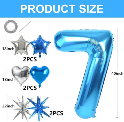 TONIFUL 7th Birthday Balloons Kit 40 Inch Blue Large Number 7 Foil Balloon | - Image 2