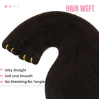 YoungSee Dark Brown Hair Extensions Weft Human Hair Sew in Extensions Darkest Brown Weft Hair Extensions Human Hair for Women 16Inch 100G