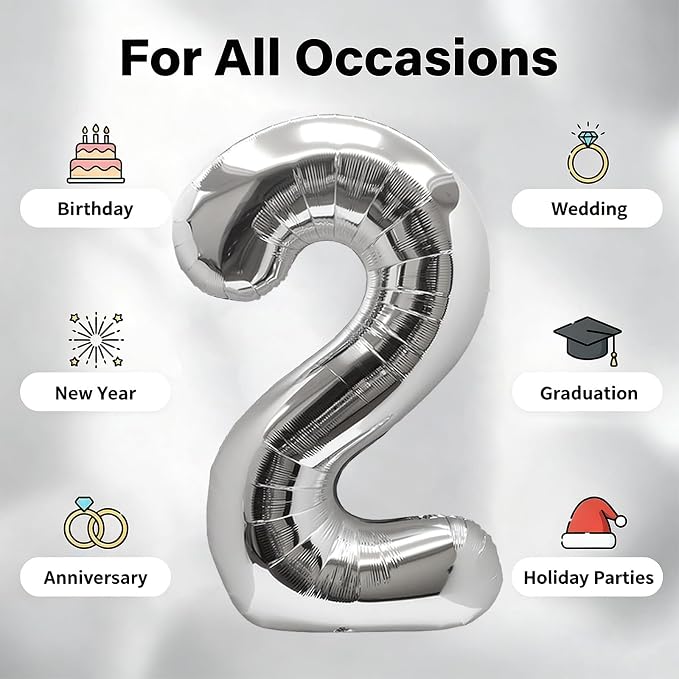 Number Balloons Silver Party Balloon - Image 5