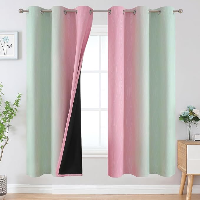 Sage Green and Pink Ombre Blackout Curtains 72 Inches Length by ESTELARTEXTILER