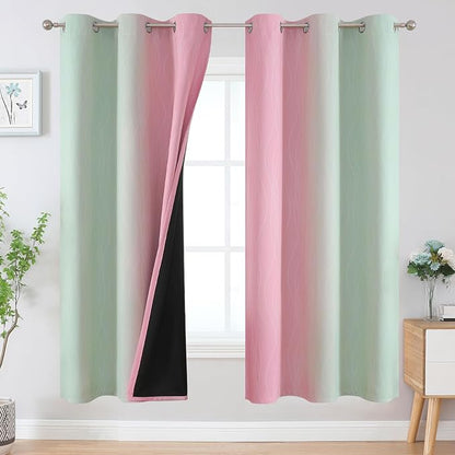 Sage Green and Pink Ombre Blackout Curtains 72 Inches Length by ESTELARTEXTILER