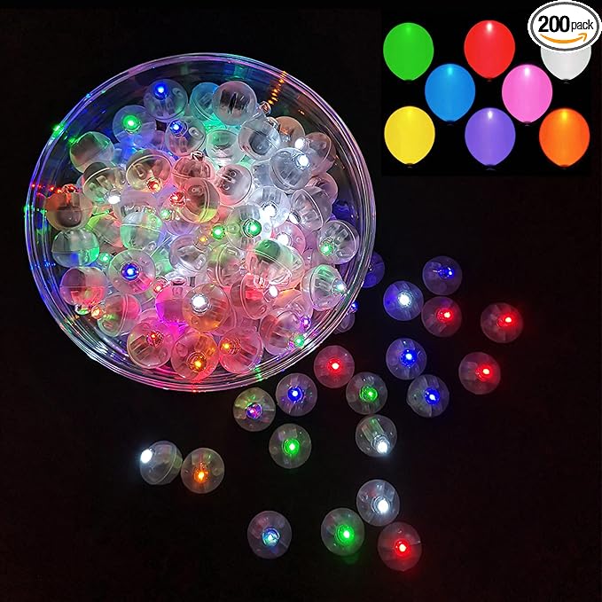 200pcs Multicolor LED Balloon Light, Rainbow Colored Round Led Flash Mini Ball by Aogist
