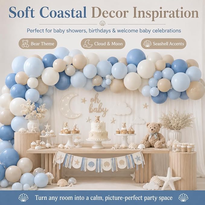 Blue White Balloons 12INCH Latex Balloon Coastal Birthday Sea Baby Shower | - Image 6