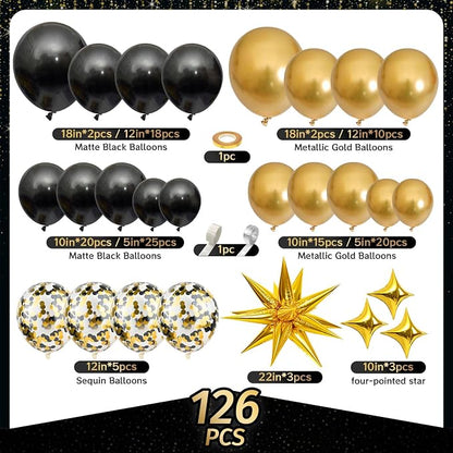 AivaToba 126PCS Black and Gold Balloon Arch Kit 2026 Party Decoration | Black - Image 2