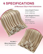 Moresoo Clip in Hair Extensions Real Human Hair Double Weft Human Hair Clip in Extensions Straight Light Brown Highlight with Blonde 5pcs 80g 20inch