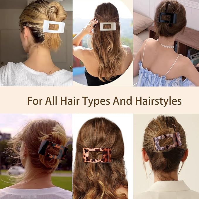 4 PCS Flat Hair Clips, Large Flat Claw Clips for Women Girls, Strong Hold French Hair Clips for Thick Thin Hair, Stylish Classic Hair Barrettes(Leopard)