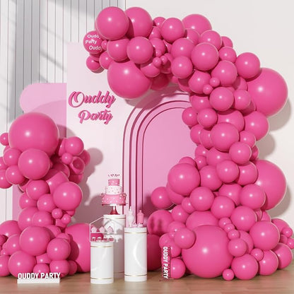 Ouddy Party 129Pcs Hot Pink Balloons Different Sizes 18 12 10 5 Inch, Latex by OuddyParty