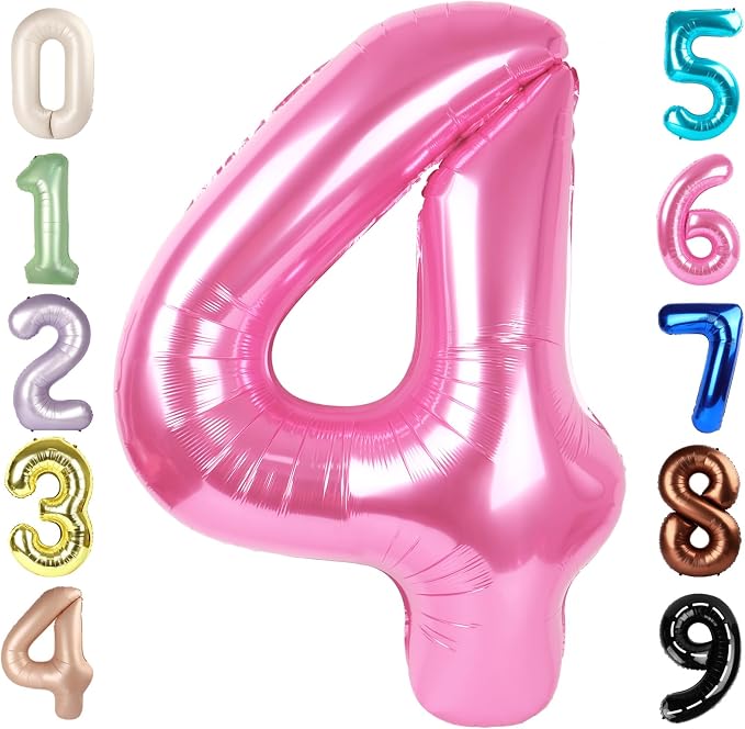 4 Balloon Numbers Birthday Decorations, 40In Pink Balloons by Mluchee