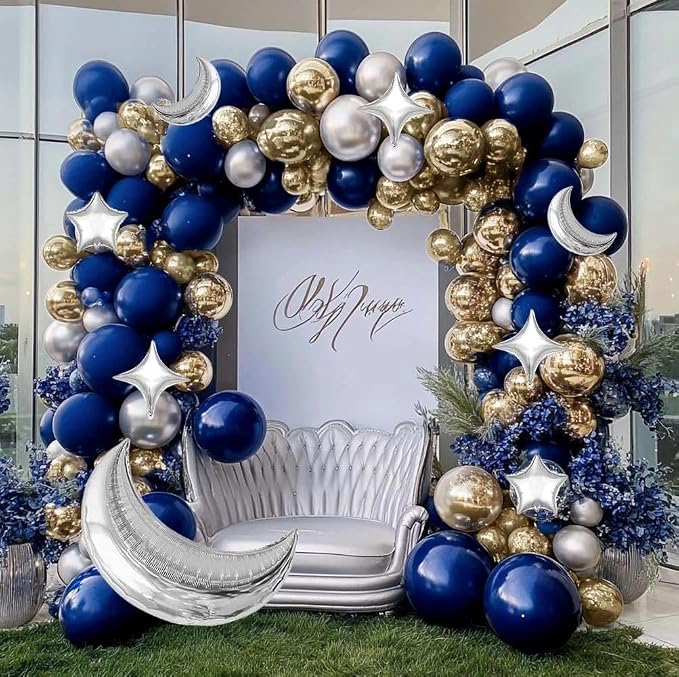 Navy Blue Balloon Garland Arch Kit Double Stuffed Royal Blue Star Moon Balloons - Image 7