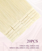Pinkpearl Invisible Tape in Hair Extensions Human Hair, 20pcs 16inch 45g #60 Platinum Blonde Injection Tape in Extensions Real Remy Straight Seamless Silky Human Hair Injected