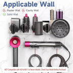 Wall Mount Holder Compatible with Dyson Airwrap Styler Supersonic Hair Dryer, Organizer for Storage Attachments, Rack with Hooks for Accessories Nozzles Barrels Brushes