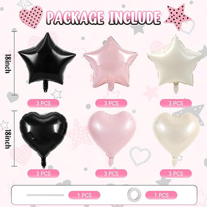 TONIFUL 18 Inch Pink and Black Star and Heart Foil Balloons - Image 2