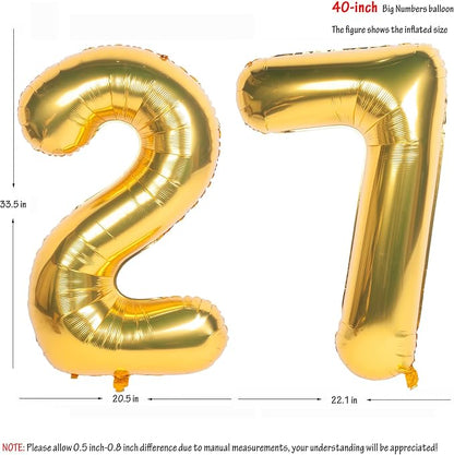 40 Inch gold Number Balloons 27 Helium Foil Mylar Balloon | Birthday Party - Image 2