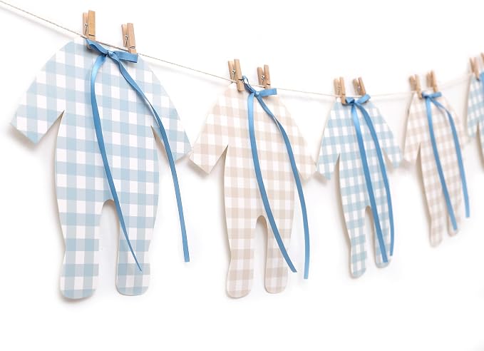 Blue and Cream Baby Onesie Garland – 8 PCS Big Size Baby Shower Banner by LINLULU