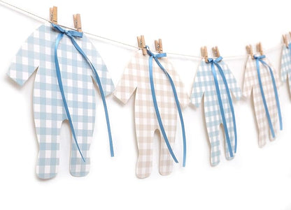 Blue and Cream Baby Onesie Garland – 8 PCS Big Size Baby Shower Banner by LINLULU