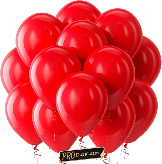 Pro Duralatex Red Extra-Thick Balloons 100 Pack 12 inch | Red Balloons by Bezente