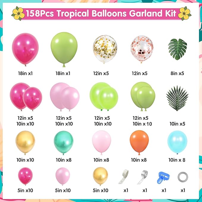 158Pcs Tropical Balloon Arch Garland Kit - Image 3