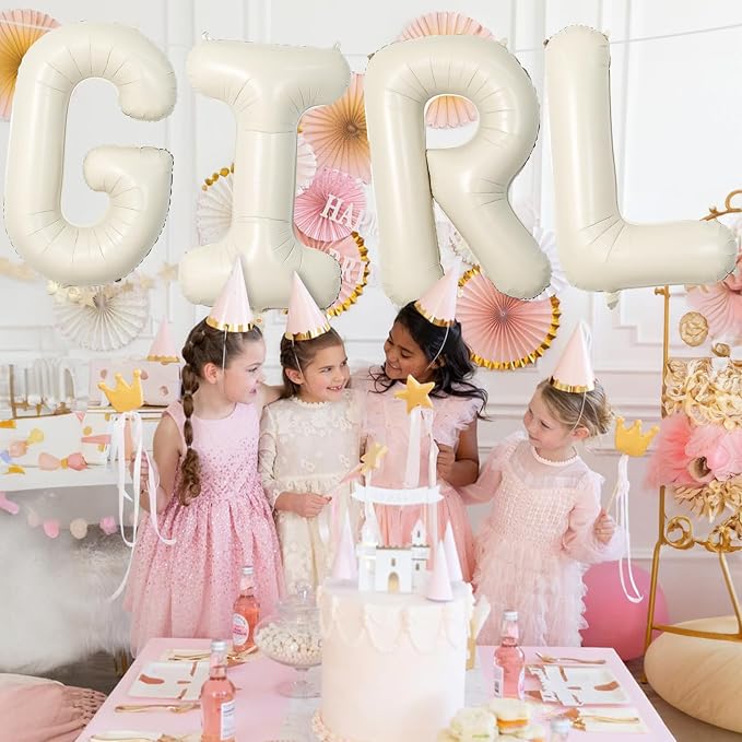 40 Inch Cream Girl Balloons, Large Beige Neutral Letters - Image 5