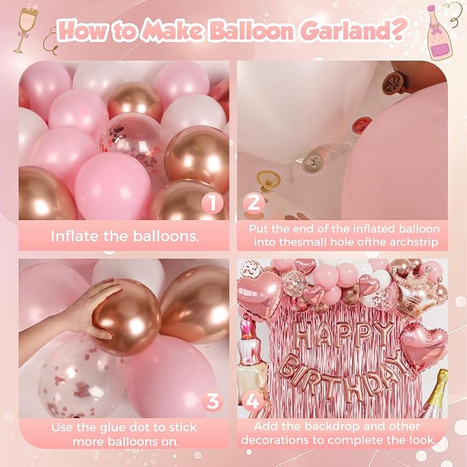 Piece Rose Gold Birthday Decorations - Image 3