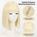 Allbell Platinum Wigs for Women Short Bob with Bangs Heat Resistant Synthetic Hair 12 inch for Daily Party Halloween Costume Use