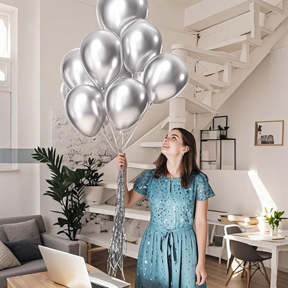 110pcs Metallic silver Balloons, Metallic silver Latex Balloons 12 inch - Image 6