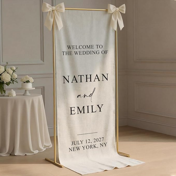 Personalized Fabric Wedding Welcome Sign, Cotton Linen Banner - Image 2
