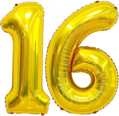 Gold 16 Balloon Number, 40 Inch Number 16 Balloon Large Gold Foil Mylar Helium by BBPOOL