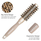 Round Brush with Boar Bristles, 1 inch Barrel, Nano Thermal Ceramic Ionic Tech for Straightening and Blow Drying, Gold