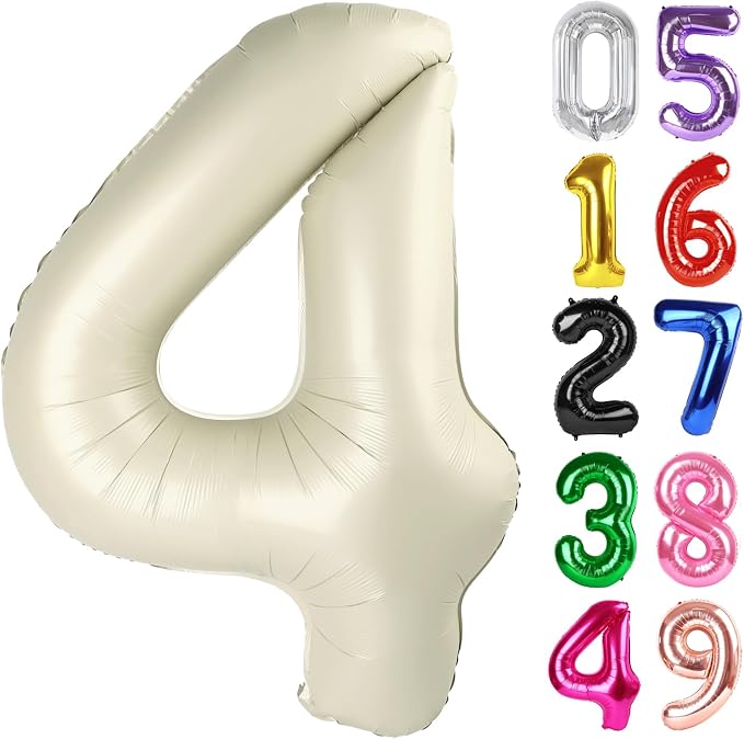 Cream Number 4 Balloon 40 Inch, 4th Birthday Party Decorations Men Women | Foil by IWERP
