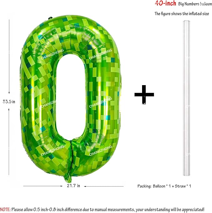 40 inch giant Green pixel miner game number 0 balloon | Large mining theme foil - Image 3