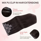 DOORES Clip in Hair Extensions Set 20 Inch 140g, 4pcs Invisi Edge Clip ins and 3pcs Classic Seamless Clip ins, Injected Virgin Real Human Hair Extensions Natural Invisible Straight, #2