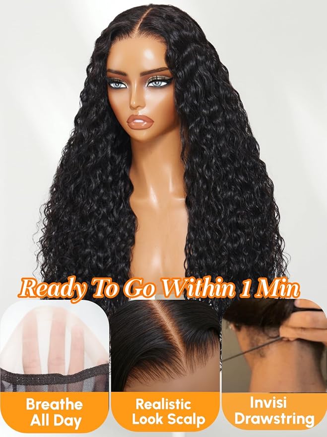 Julia Hair Loose Curly Wave Glueless Wigs Human Hair 7x5 HD Lace Closure Bye Bye Knots Mixed Curls Wig with Invisi Drawstring Pre Plucked Pre Bleached Put on and Go Beginner Friendly 20 Inch