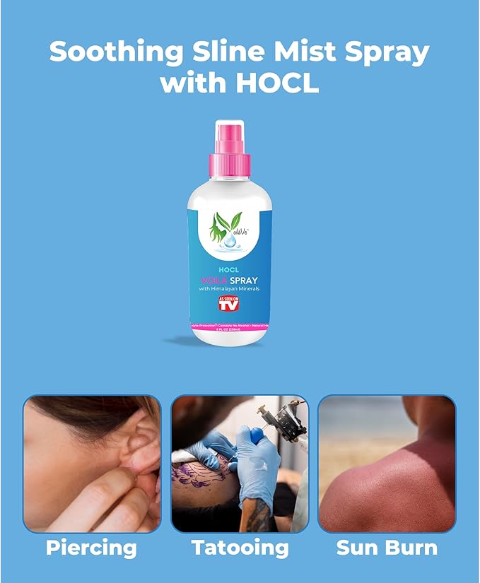 VoilaVe HOCL Spray | Hypochlorous Acid Spray for Skin | HOCL Face & Body Mist Toner for Acne, Scars, Redness, Irritations, Itchy Scalp & Piercing Aftercare | As Seen on TV – 8oz (Packaging May Vary)