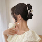 Big Butterfly Metal & Acetate Hair Clamps for Women and Girls - 4.7" Large Hair Accessories with Strong Hold for Long, Thick Hair (Pearly White, 1 Pc)