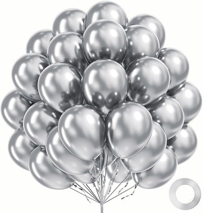 FOTIOMRG Metallic Silver Balloons 12 inch, 100 Pack Chrome Silver Latex Balloons by FOTIOMRG