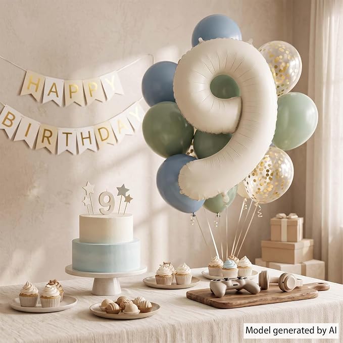 Cream Number 9 Balloon 40 Inch, Foil Numeral - Image 7