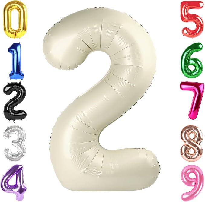 40 Inch Cream Number 2 Balloon Birthday Party Decorations by Hadoife