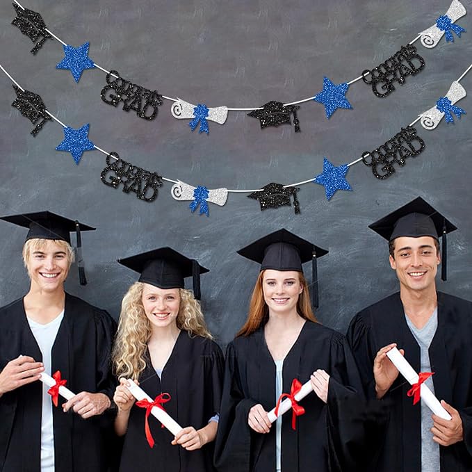 Blue Congrats Grad Banner Graduation Decorations Class of 2026 Glitter Star - Image 4