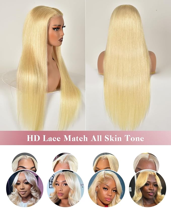 24 InchWear And Go Glueless 613 9x6 HD lace front wig Human Hair Pre Plucked Pre Cut For Beginners Human Hair 180% Density Straight Lace Front Wigs No Glue Pre Cut 3 Seconds To Wear Glueless Wig
