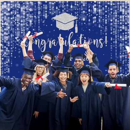 Mocsicka Class of 2026 Backdrop Blue Silver Glitter Bokeh Graduation Party - Image 5