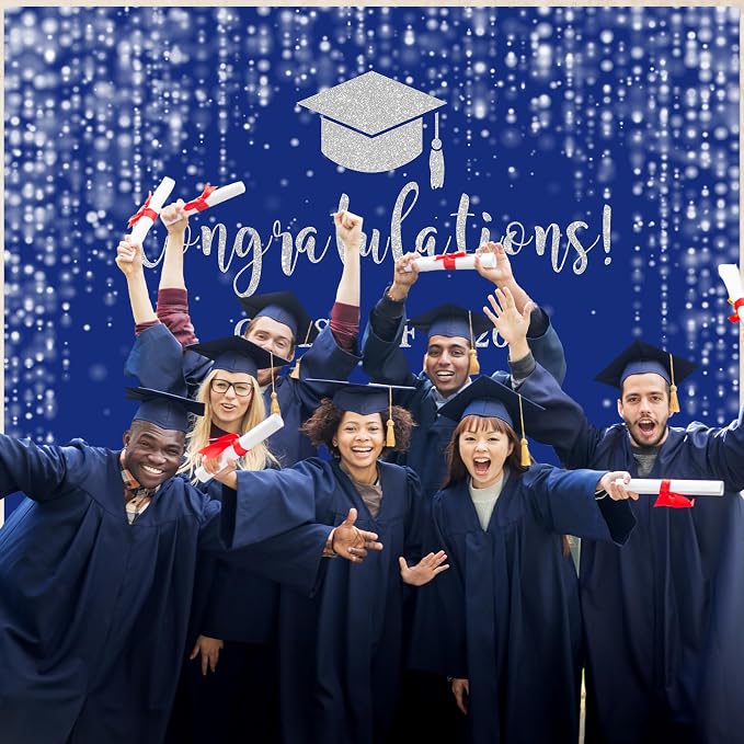 Mocsicka Class of 2026 Backdrop Blue Silver Glitter Bokeh Graduation Party - Image 5