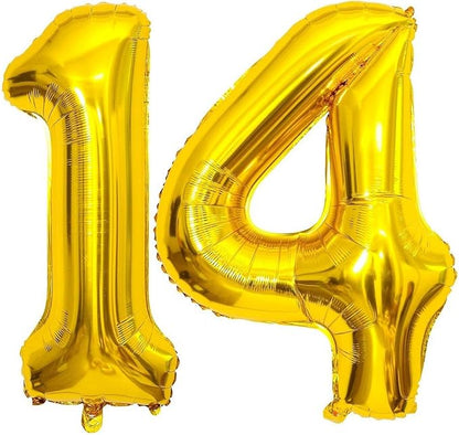 Gold 14 Number Balloons, 40 Inch Giant Number 14 Balloons Foil Mylar Helium by Lovoir