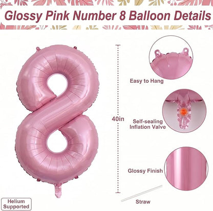 Pearlescent Pink Number 8 Balloon 40 Inch, Shiny Foil - Image 4